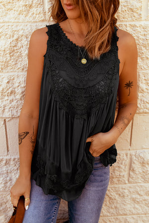 Lace Detail Button Back Sleeveless Top-Mope's Closet