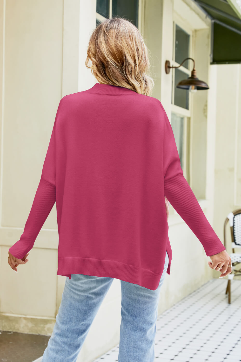 Color Block Round Neck Side Slit Sweater-Mope's Closet