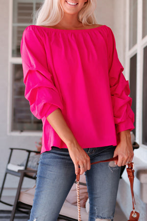 Gathered Detail Off-Shoulder Blouse-Mope's Closet