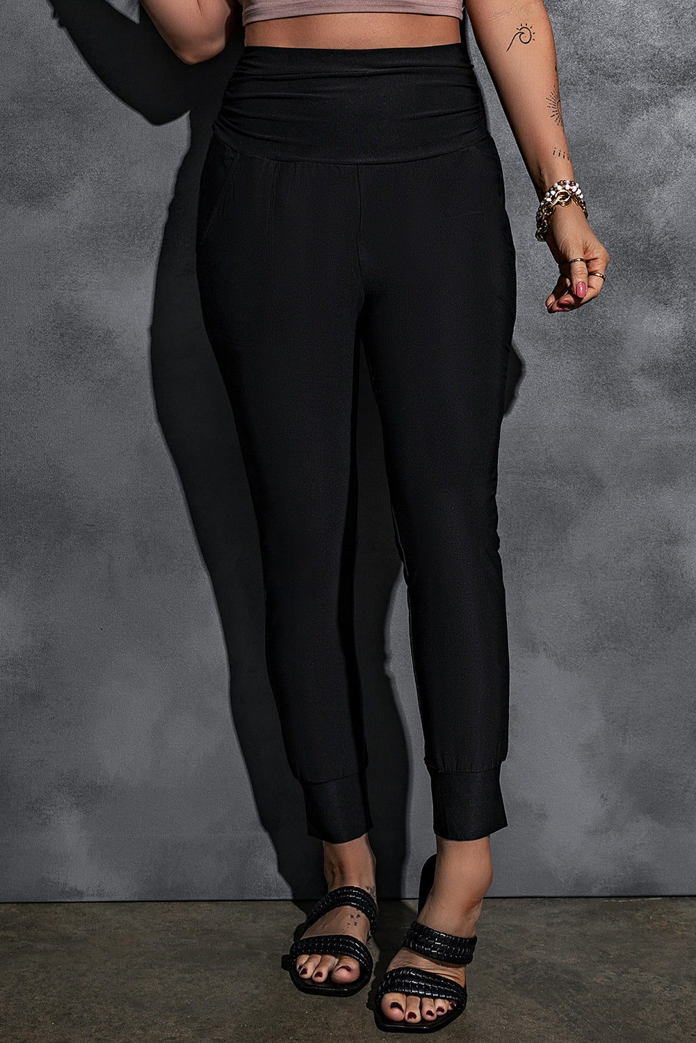 High-Rise Wide Waistband Joggers-Mope's Closet