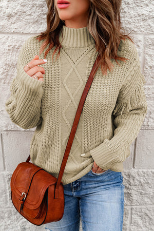 Fringe Detail Mixed Knit Sweater-Mope's Closet