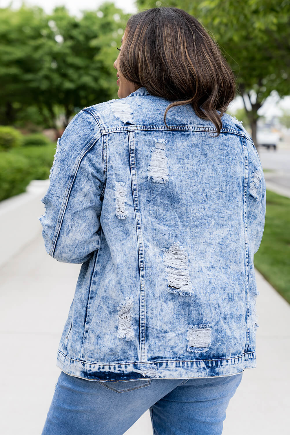 Acid Wash Distressed Denim Jacket-Mope's Closet