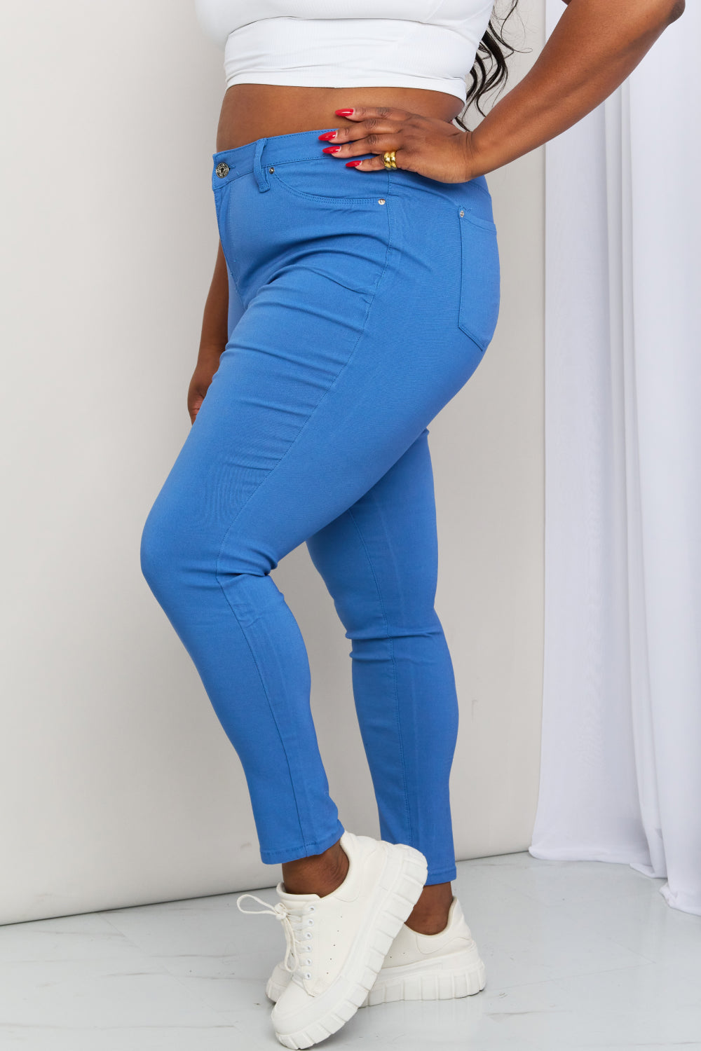 YMI Jeanswear Kate Hyper-Stretch Full Size Mid-Rise Skinny Jeans in Electric Blue-Mope's Closet