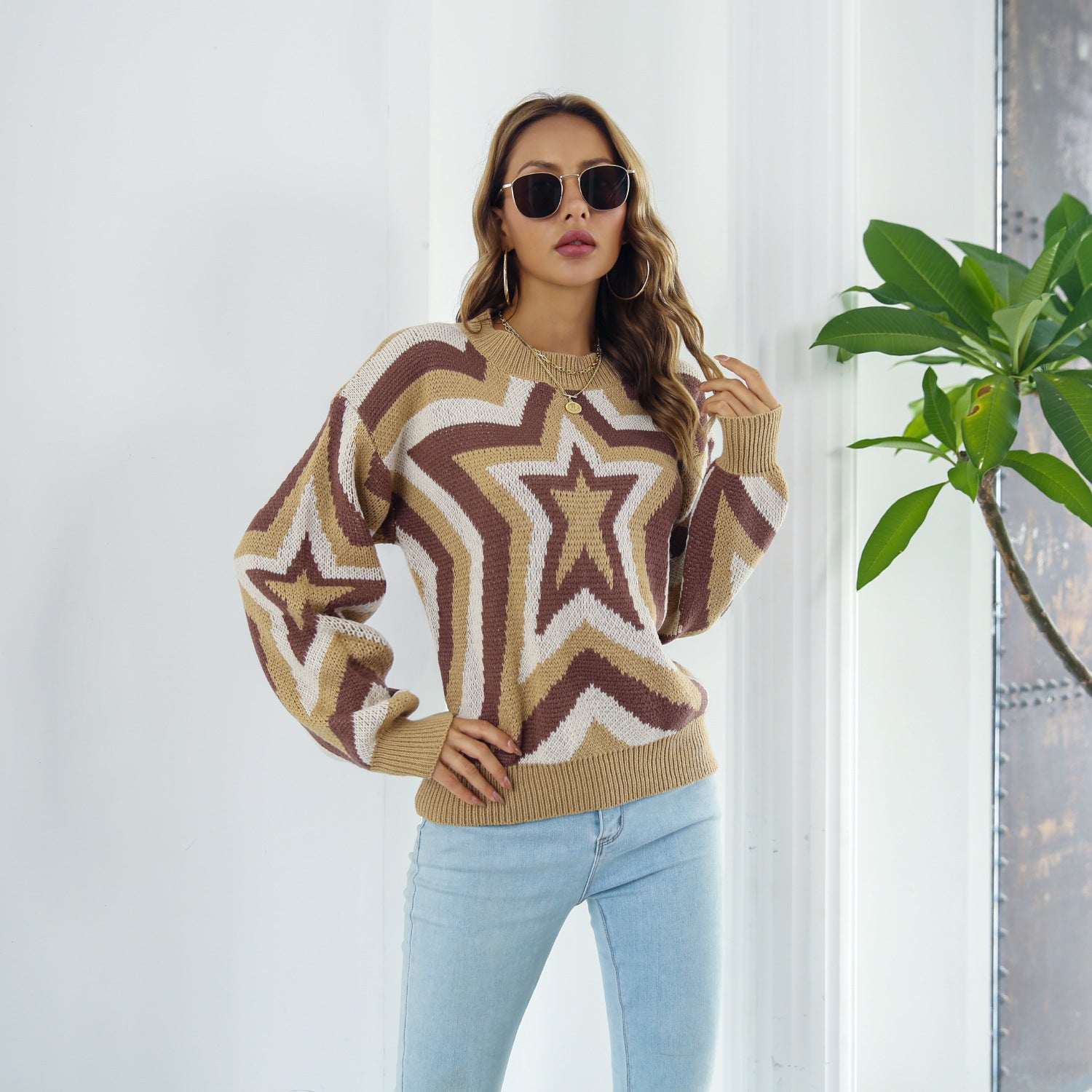 Star Dropped Shoulder Sweater-Mope's Closet