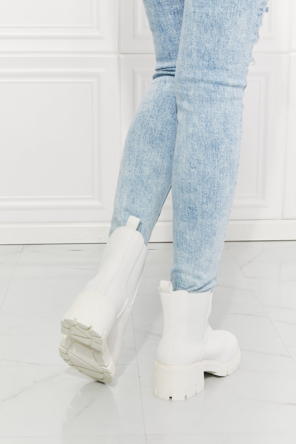 MMShoes Work For It Matte Lug Sole Chelsea Boots in White-Mope's Closet