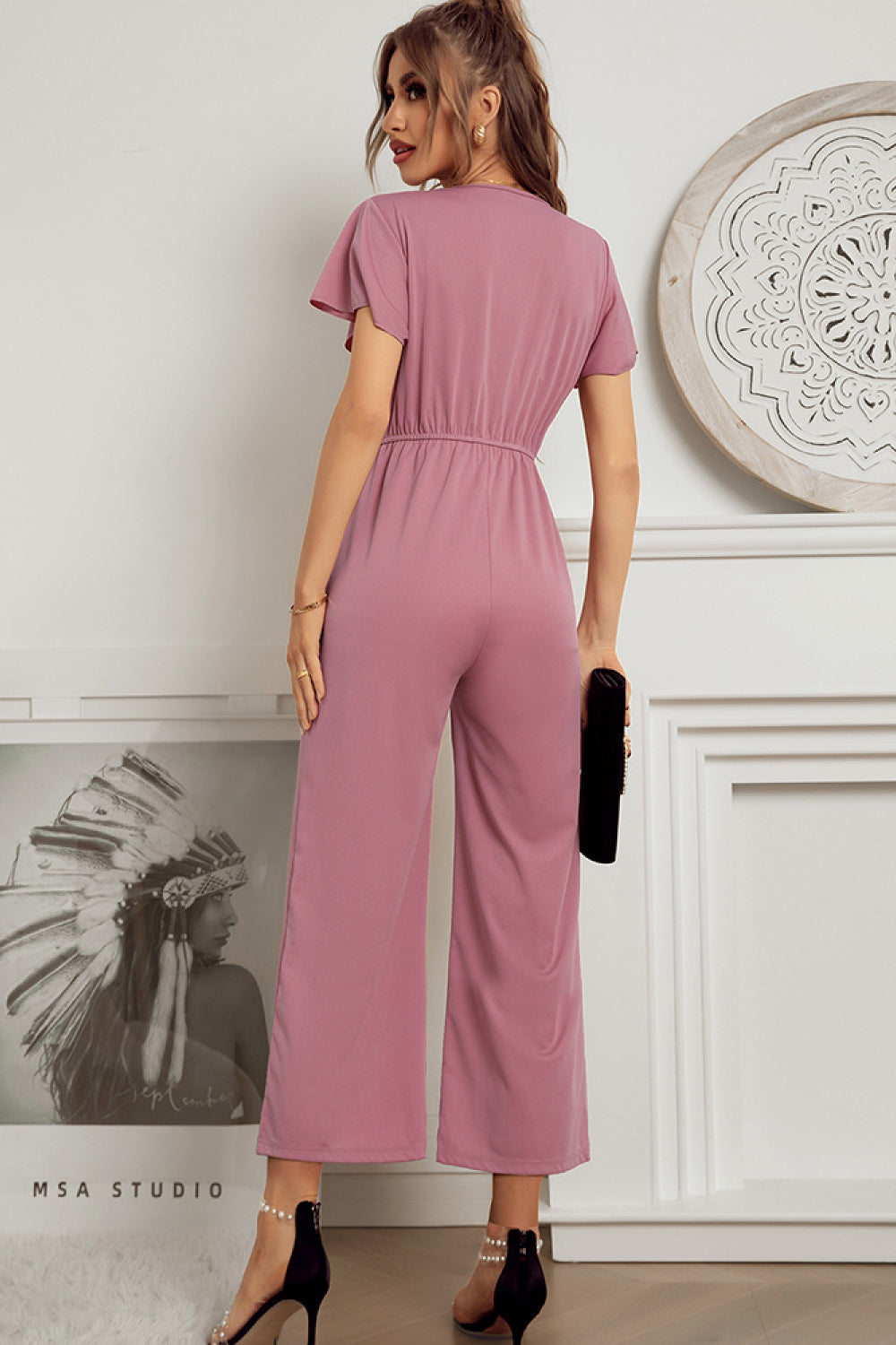 Flutter Sleeve Surplice Jumpsuit-Mope's Closet