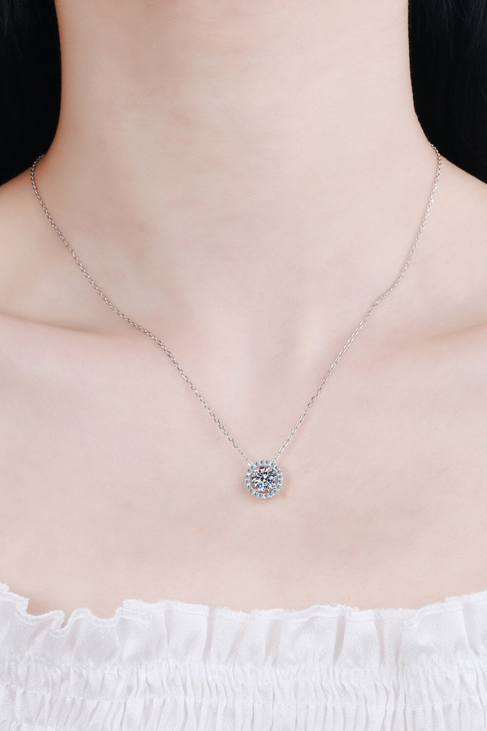 1 Carat Moissanite Round Pendant Chain Necklace-Mope's Closet