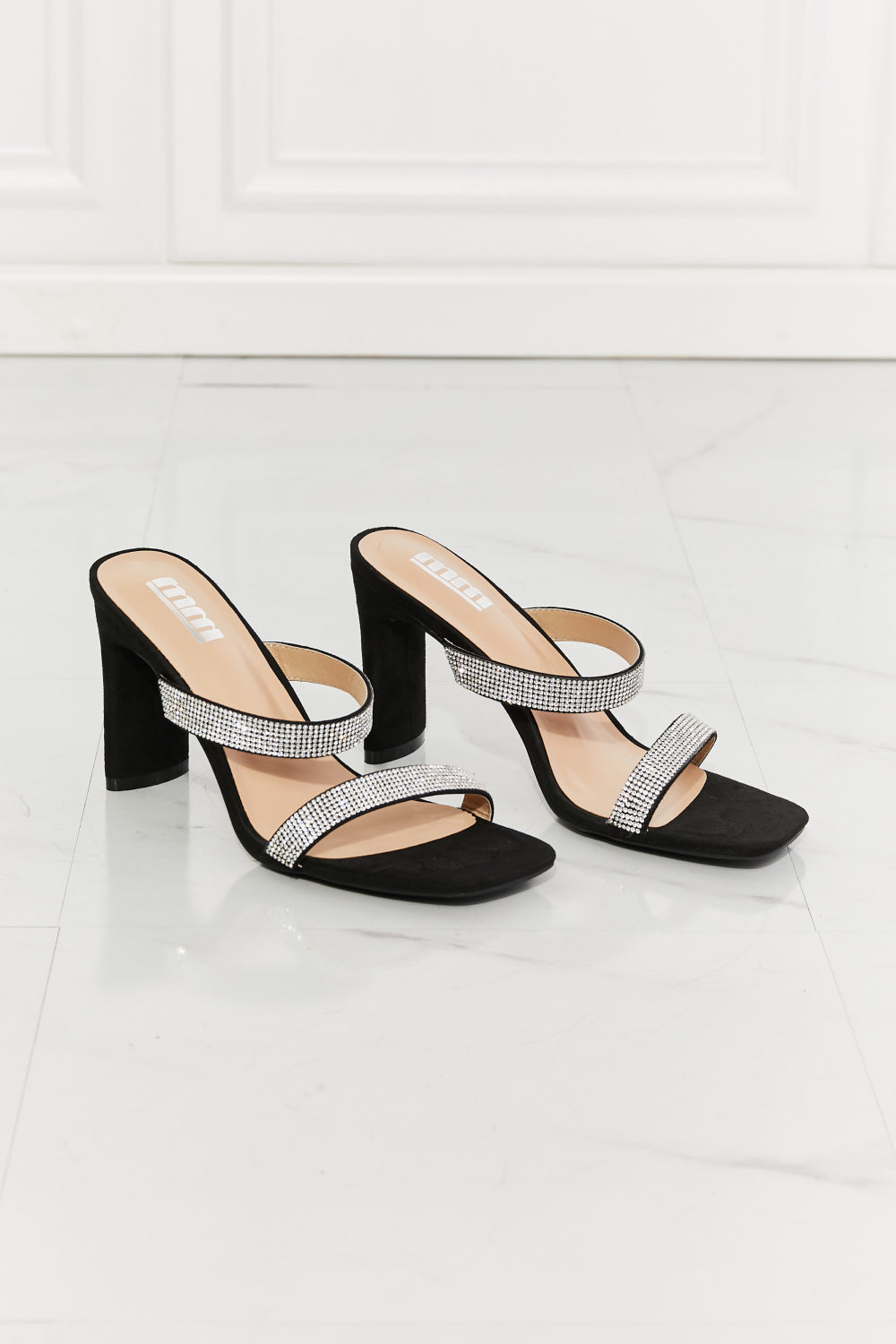 MMShoes Leave A Little Sparkle Rhinestone Block Heel Sandal in Black-Mope's Closet