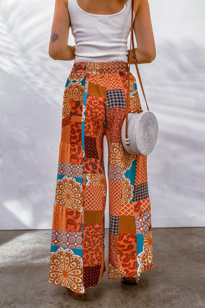 Bohemian Patchwork Drawstring Wide Leg Pants-Mope's Closet