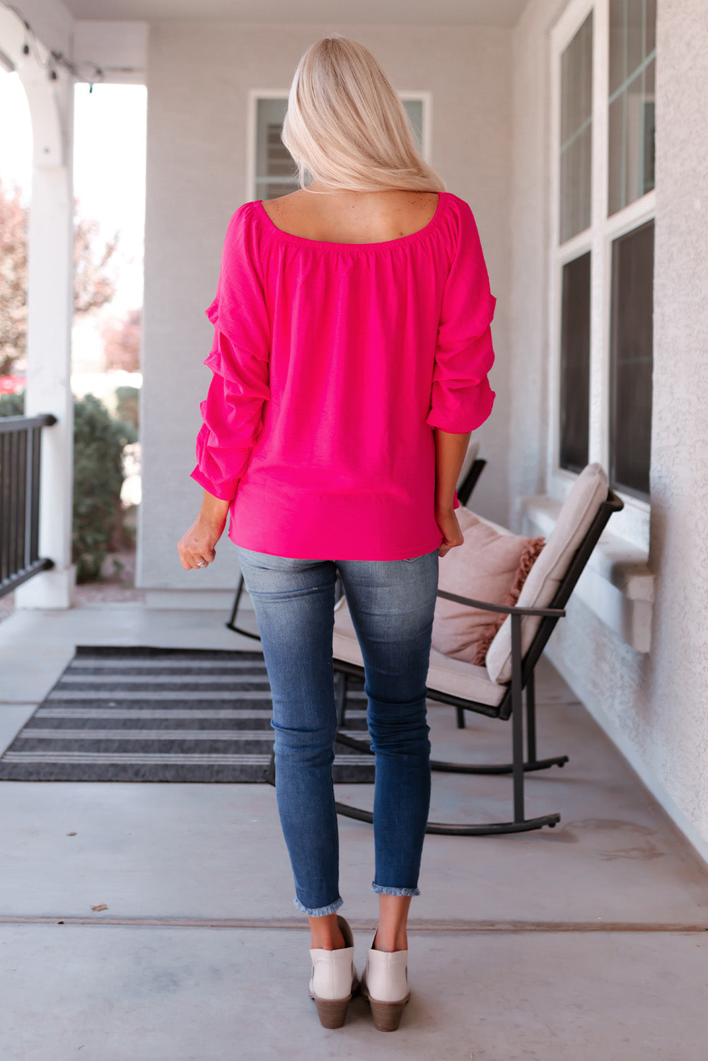 Gathered Detail Off-Shoulder Blouse-Mope's Closet