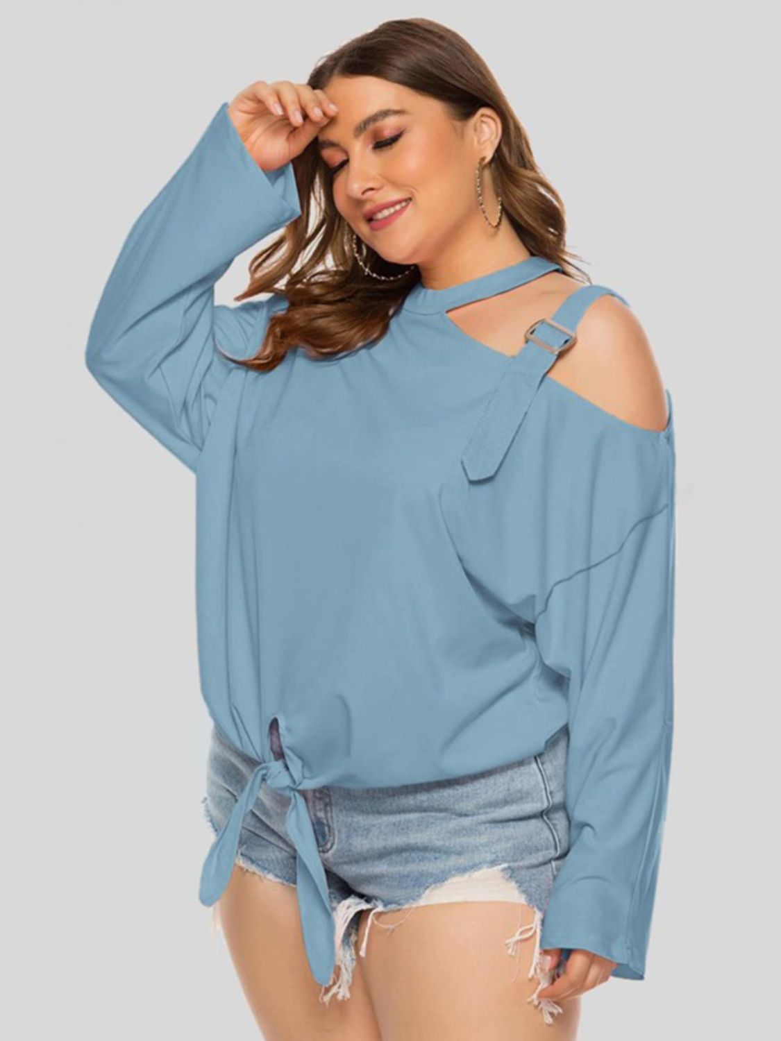 Plus Size Cold-Shoulder Tied Top-Mope's Closet