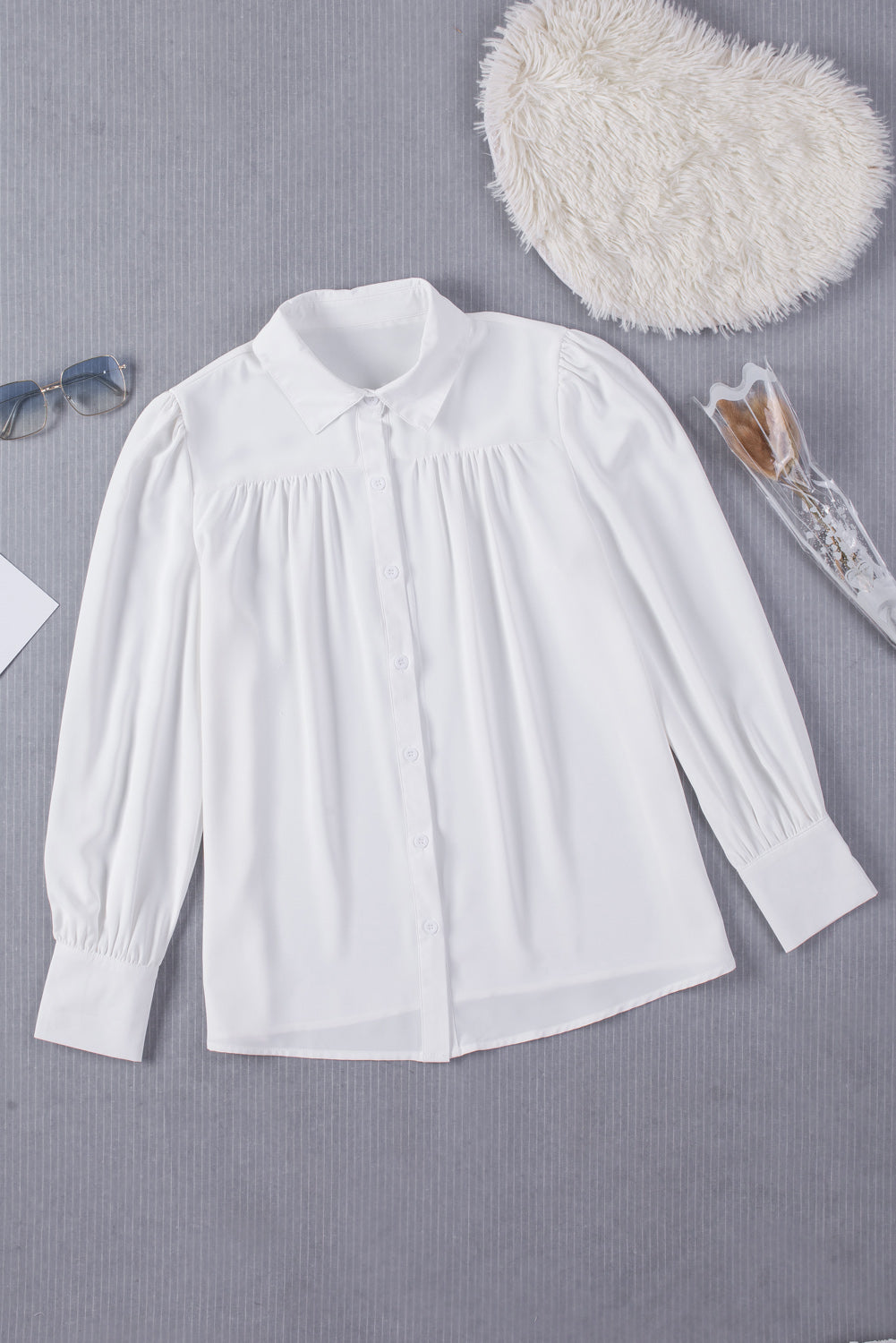 Gathered Detail Puff Sleeve Shirt-Mope's Closet