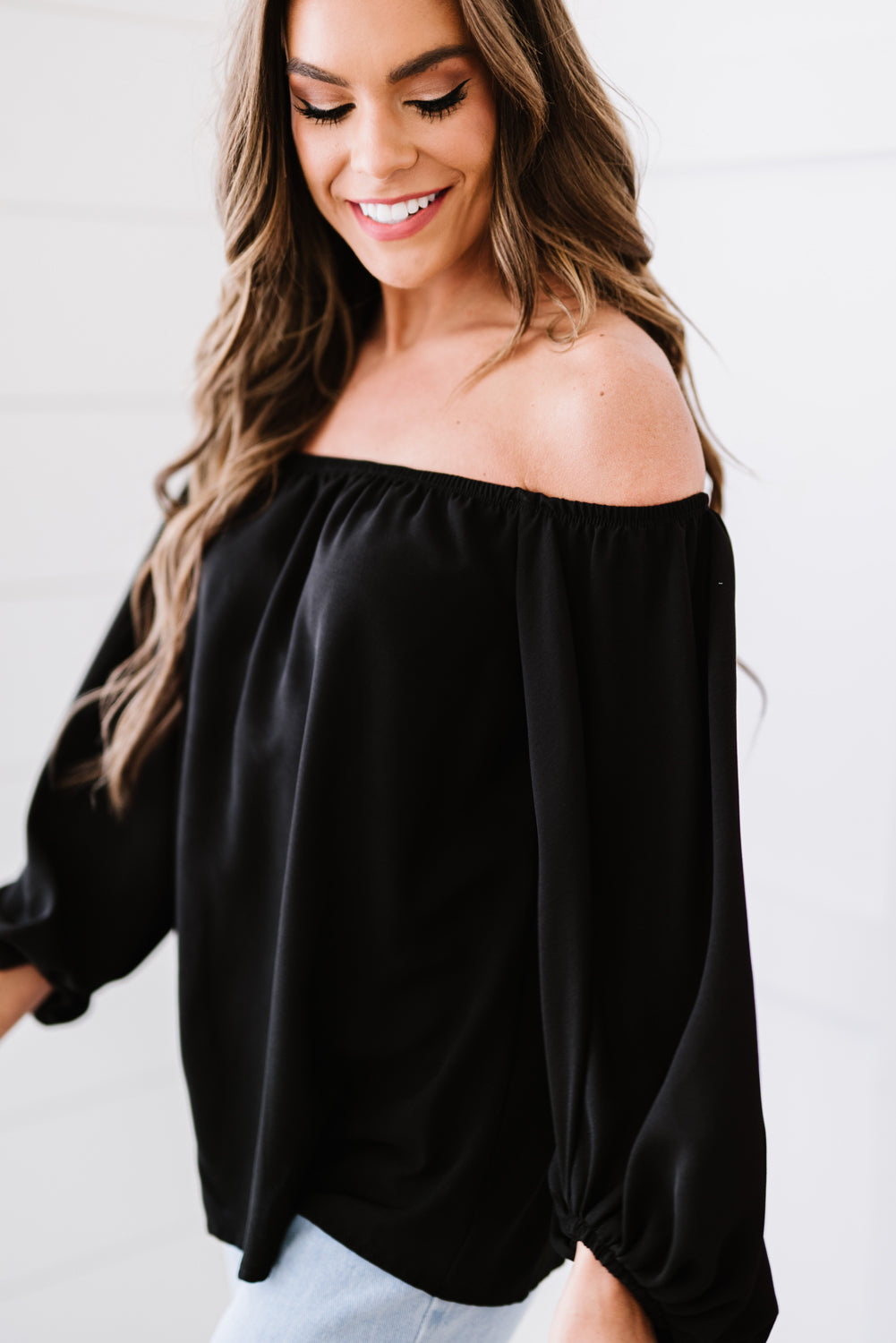 Off-Shoulder Balloon Sleeve Top-Mope's Closet