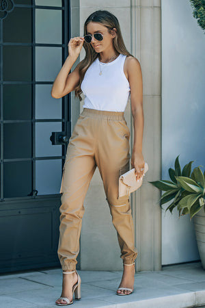 Elastic Waist Ankle-Length Cargo Joggers-Mope's Closet