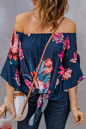 Printed Off-Shoulder Flounce Sleeve Top-Mope's Closet