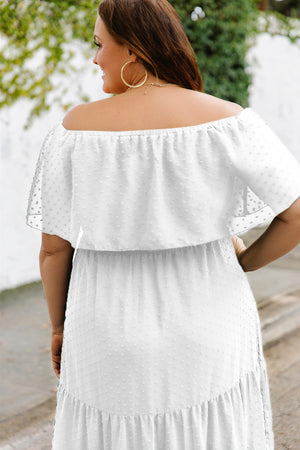 Plus Size Swiss Dot Off-Shoulder Tiered Dress-Mope's Closet