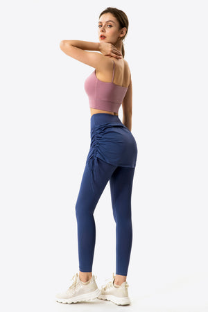 Drawstring Ruched Faux Layered Yoga Leggings-Mope's Closet