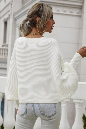 Horizontal Ribbing Dolman Sleeve Sweater-Mope's Closet