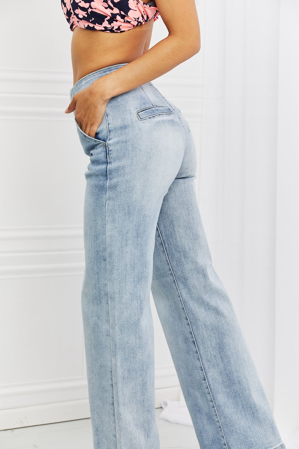 RISEN Full Size Luisa Wide Flare Jeans-Mope's Closet