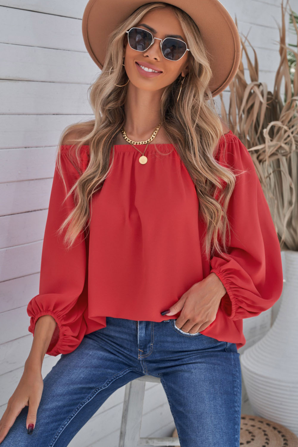 Off-Shoulder Balloon Sleeve Top-Mope's Closet