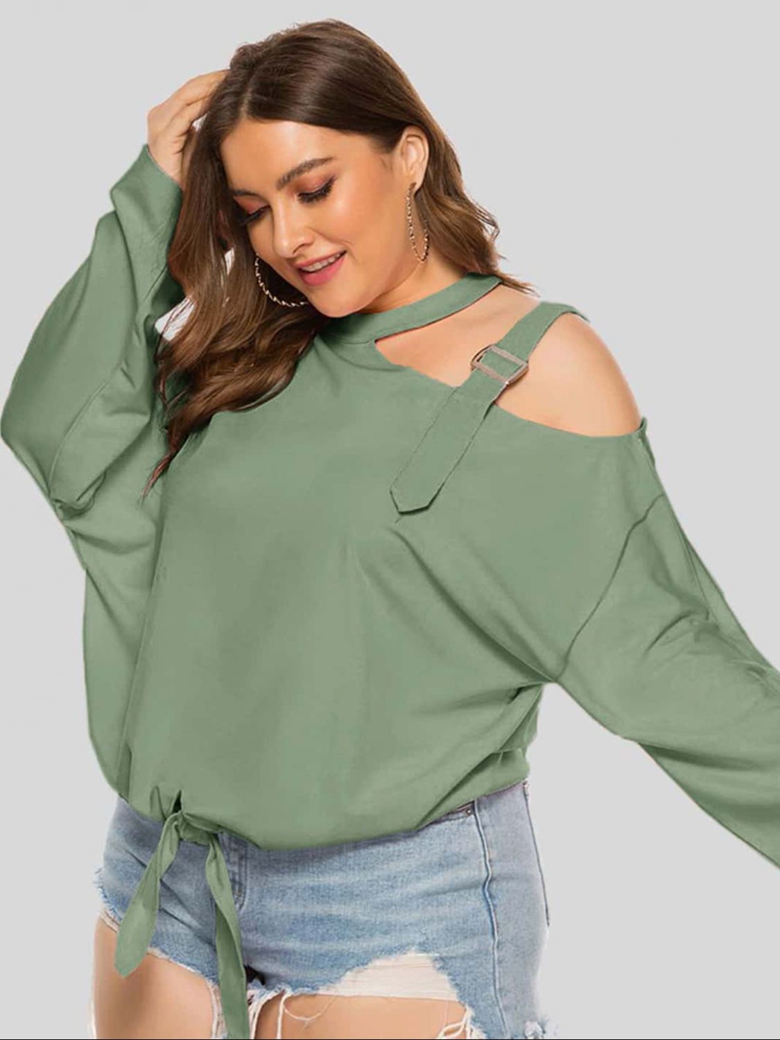 Plus Size Cold-Shoulder Tied Top-Mope's Closet