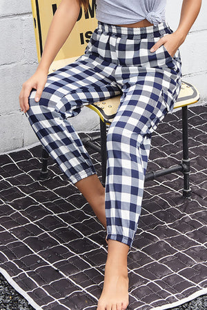 Plaid Elastic High Waist Cargo Pants-Mope's Closet