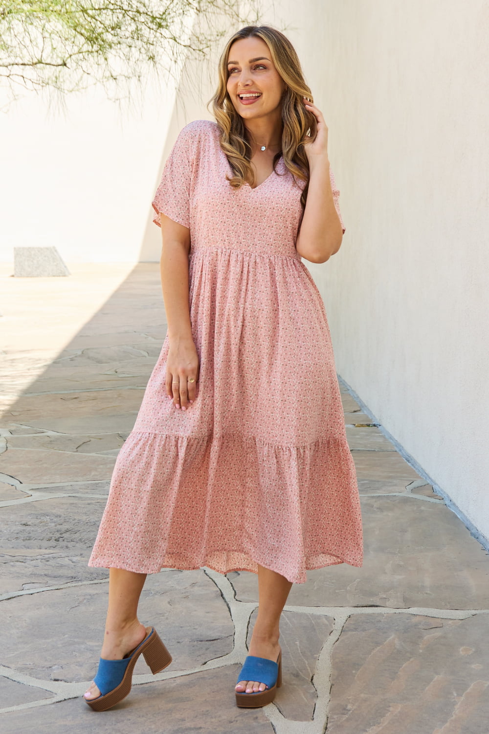 HEYSON Spring Baby Full Size Kimono Sleeve Midi Dress in Peach-Mope's Closet