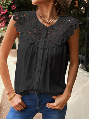 Buttoned Lace Yoke Top-Mope's Closet