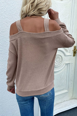 Cold Shoulder Rib-Knit Sweater-Mope's Closet