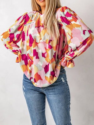 Printed Flounce Sleeve Buttoned Blouse-Mope's Closet