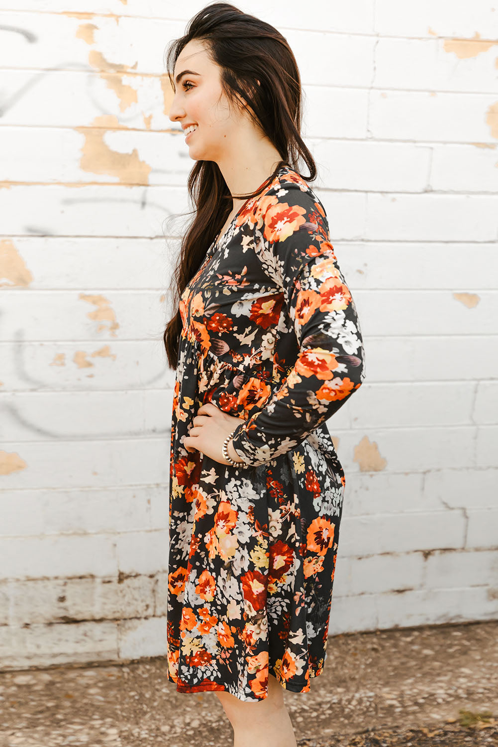 Floral Print Long Sleeve Dress-Mope's Closet