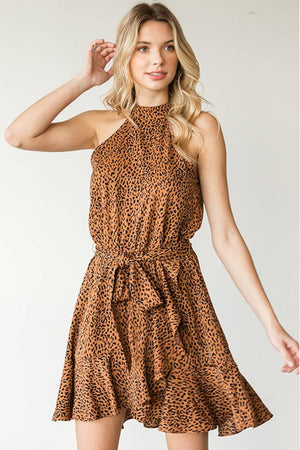 First Love Leopard Belted Sleeveless Dress-Mope's Closet