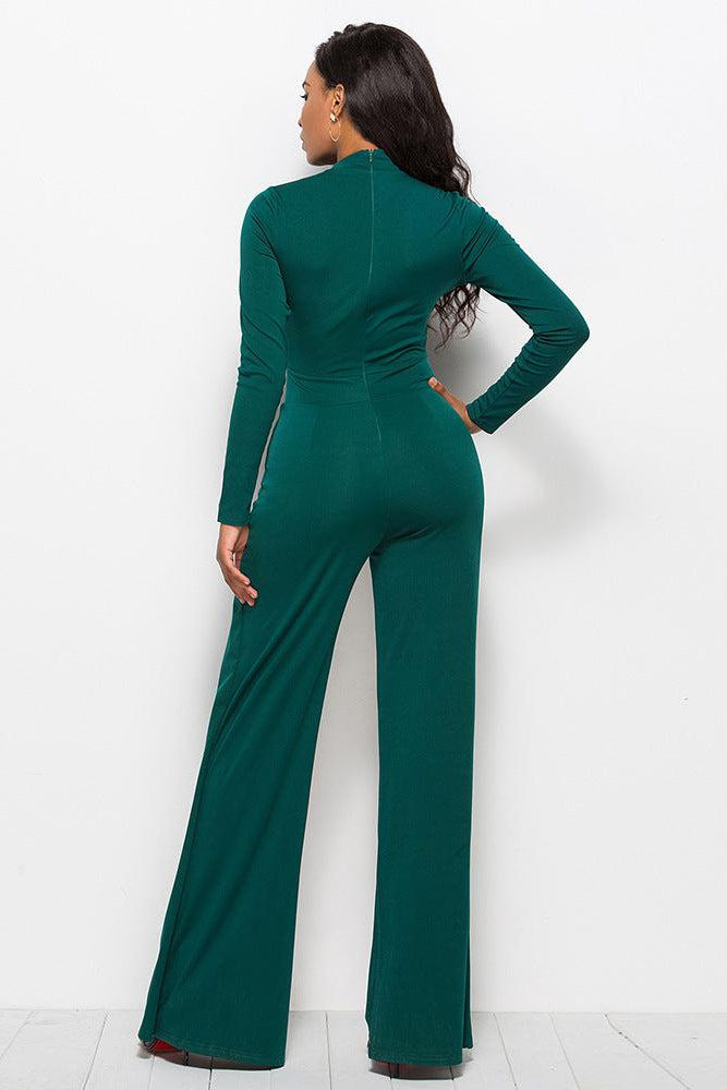 Long Sleeve Mock Neck Wide Leg Jumpsuit-Mope's Closet