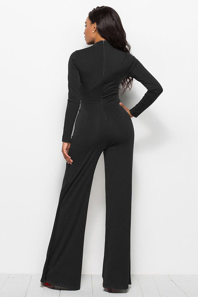 Long Sleeve Mock Neck Wide Leg Jumpsuit-Mope's Closet