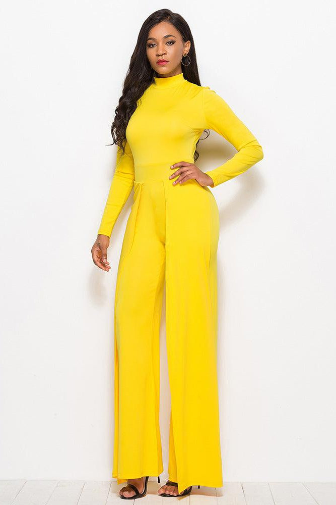 Long Sleeve Mock Neck Wide Leg Jumpsuit-Mope's Closet