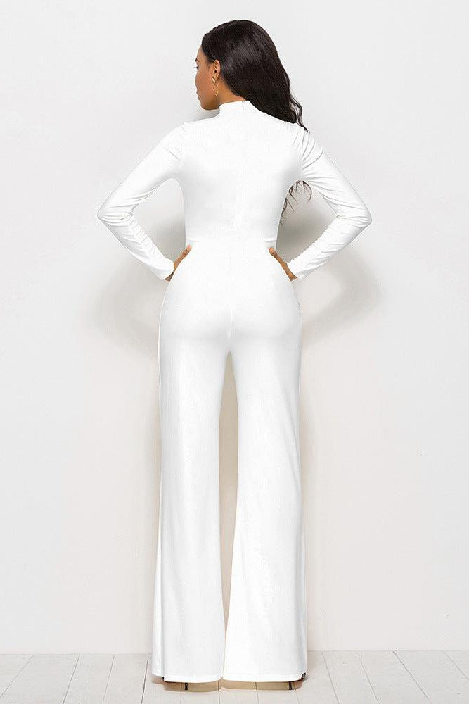 Long Sleeve Mock Neck Wide Leg Jumpsuit-Mope's Closet