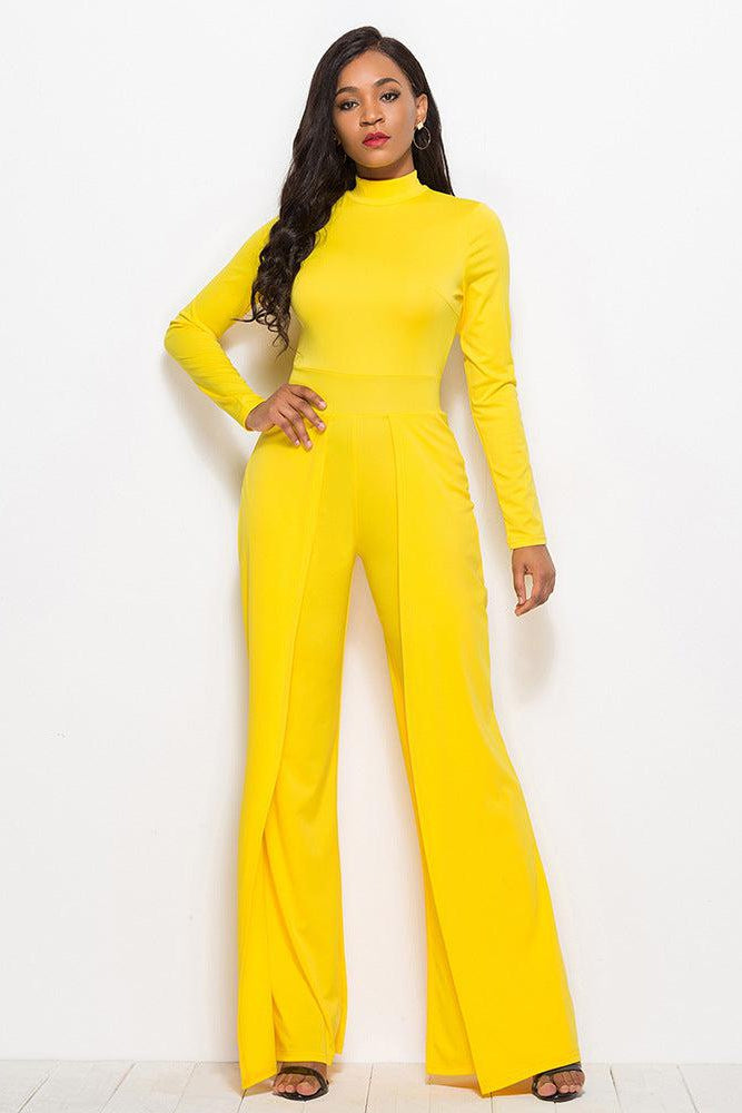 Long Sleeve Mock Neck Wide Leg Jumpsuit-Mope's Closet