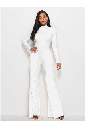 Long Sleeve Mock Neck Wide Leg Jumpsuit-Mope's Closet