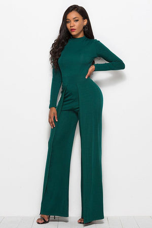 Long Sleeve Mock Neck Wide Leg Jumpsuit-Mope's Closet