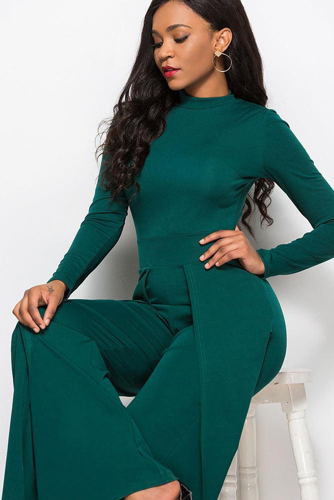 Long Sleeve Mock Neck Wide Leg Jumpsuit-Mope's Closet