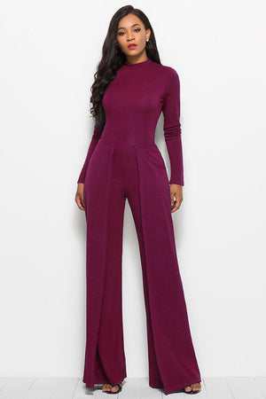 Long Sleeve Mock Neck Wide Leg Jumpsuit-Mope's Closet