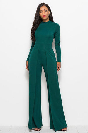 Long Sleeve Mock Neck Wide Leg Jumpsuit-Mope's Closet