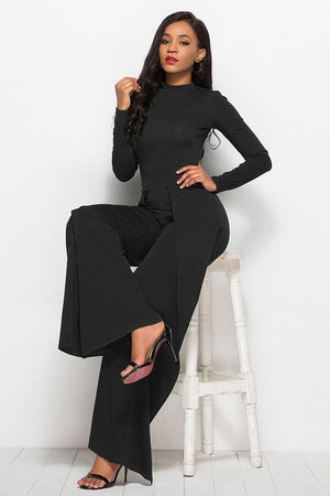 Long Sleeve Mock Neck Wide Leg Jumpsuit-Mope's Closet