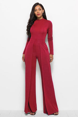 Long Sleeve Mock Neck Wide Leg Jumpsuit-Mope's Closet