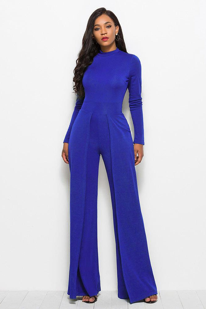 Long Sleeve Mock Neck Wide Leg Jumpsuit-Mope's Closet