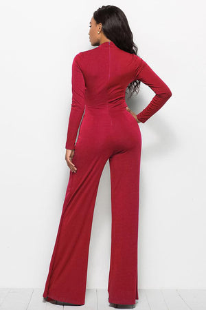 Long Sleeve Mock Neck Wide Leg Jumpsuit-Mope's Closet