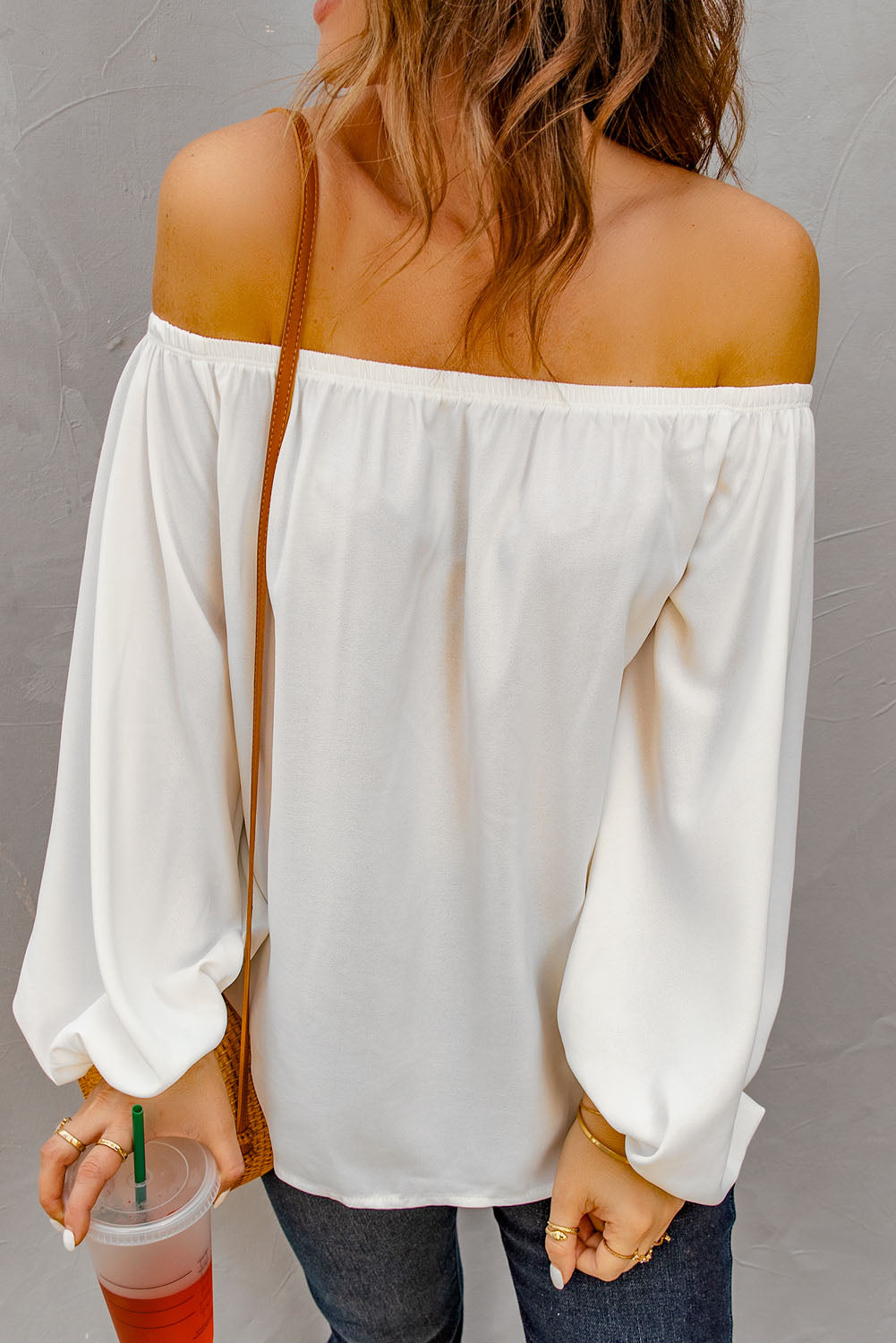 Off-Shoulder Balloon Sleeve Top-Mope's Closet