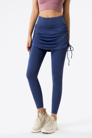 Drawstring Ruched Faux Layered Yoga Leggings-Mope's Closet