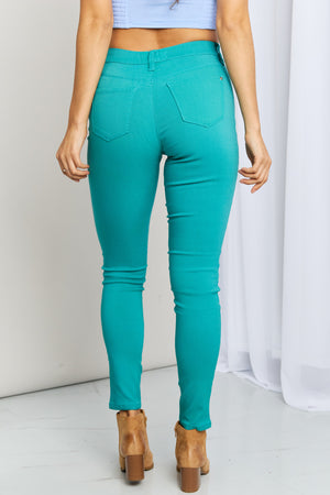 YMI Jeanswear Kate Hyper-Stretch Mid-Rise Skinny Jeans in Sea Green-Mope's Closet