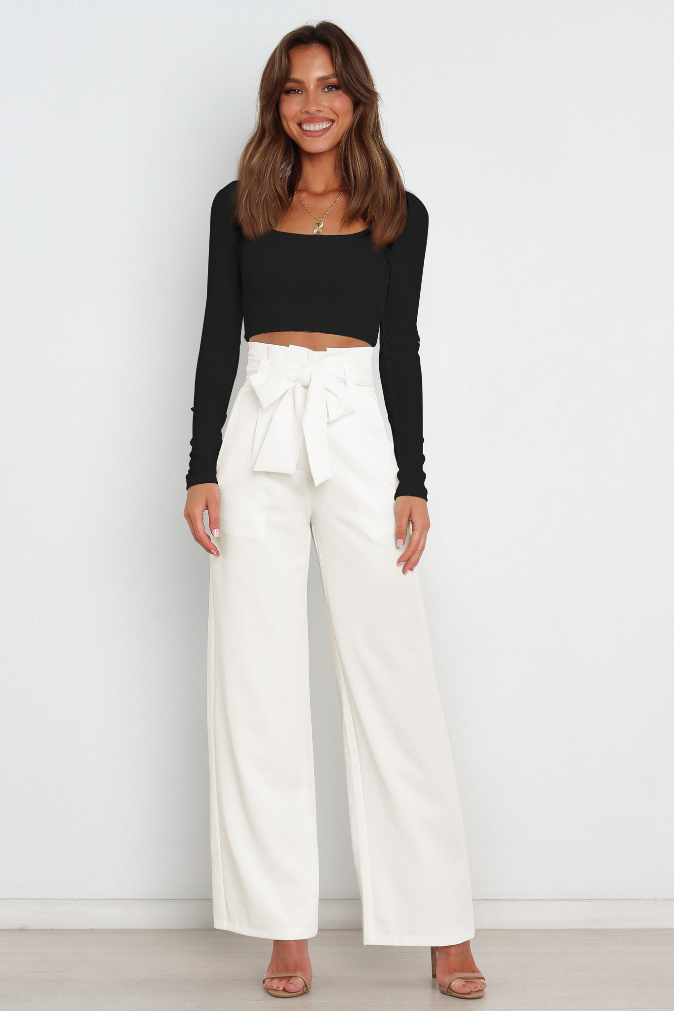 Tie Front Paperbag Wide Leg Pants-Mope's Closet